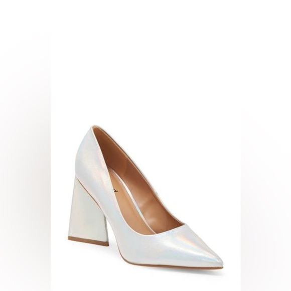 Abound Belize Triangle Block Heel with Pointed Toe Pump in Silver Iridescent - Picture 1 of 7